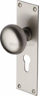 Click Here To Enlarge This Photo Of BAL8548-SN Heritage Brass Mortice Knob on Euro Profile Plate Balmoral Design Satin Nickel Finish