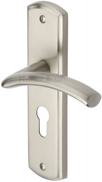 Click Here To Enlarge This Photo Of CEN1048-SN Heritage Brass Door Handle For Euro Profile Plate Centaur Design Satin Nickel Finish