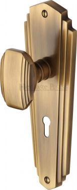 Click Here To Enlarge This Photo Of CHA1900-AT Heritage Brass Mortice Knob on Lock Plate Charlston Design Antique Brass Finish