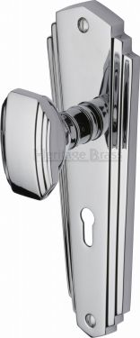 Click Here To Enlarge This Photo Of CHA1900-PC Heritage Brass Mortice Knob on Lock Plate Charlston Design Polished Chrome Finish