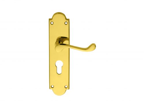 Click Here To Enlarge This Photo Of M68Y - Carlisle Brass Victorian Shaped Scroll Lever Lock Euro Profile Furniture (47.5mm c/c) Polished Brass