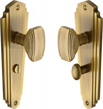 Click Here To Enlarge This Photo Of CHA1930-AT Heritage Brass Mortice Knob on Bathroom Plate Charlston Design Antique Brass Finish