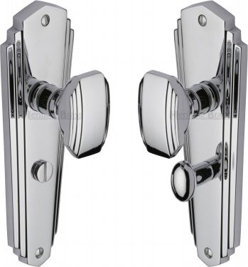 Click Here To Enlarge This Photo Of CHA1930-PC Heritage Brass Mortice Knob on Bathroom Plate Charlston Design Polished Chrome Finish