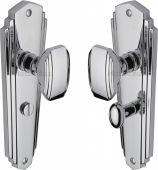 CHA1930-PC Heritage Brass Mortice Knob on Bathroom Plate Charlston Design Polished Chrome Finish