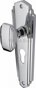 Click Here To Enlarge This Photo Of CHA1948-PC Heritage Brass Mortice Knob on Euro Profile Plate Charlston Design Polished Chrome Finish