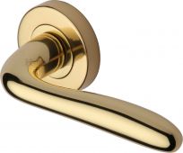 COL1762-PB Heritage Brass Door Handle Lever Latch on Round Rose Columbus Design Polished Brass Finish