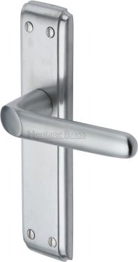 Click Here To Enlarge This Photo Of DEC3010-SC Heritage Brass Door Handle Lever Latch Deco Design Satin Chrome Finish