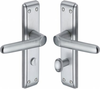 Click Here To Enlarge This Photo Of DEC3030-SC Heritage Brass Door Handle For Bathroom Deco Design Satin Chrome Finish
