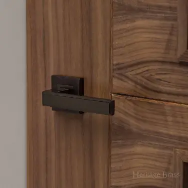 Click Here To Enlarge This Photo Of DEC5430-MB Heritage Brass Door Handle Lever Latch on Square Rose Linear Sq Design Matt Bronze Finish