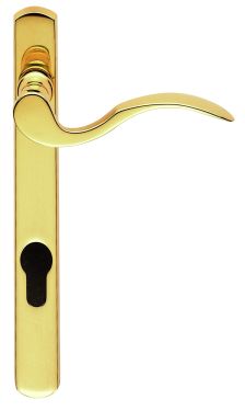 Click Here To Enlarge This Photo Of M140NP92LH - Carlisle Brass Narrow Plate Scroll Lever Furniture (92mm Centres - 123mm Screw Centres) Left Hand - Polished Brass
