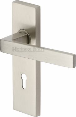 Click Here To Enlarge This Photo Of DEL6000-SN Heritage Brass Door Handle Lever Lock Delta Design Satin Nickel Finish