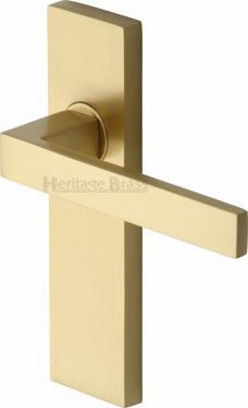 Click Here To Enlarge This Photo Of DEL6010-SB Heritage Brass Door Handle Lever Latch Delta Design Satin Brass Finish