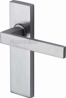 Click Here To Enlarge This Photo Of DEL6010-SC Heritage Brass Door Handle Lever Latch Delta Design Satin Chrome Finish