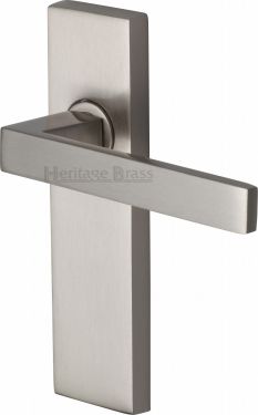 Click Here To Enlarge This Photo Of DEL6010-SN Heritage Brass Door Handle Lever Latch Delta Design Satin Nickel Finish