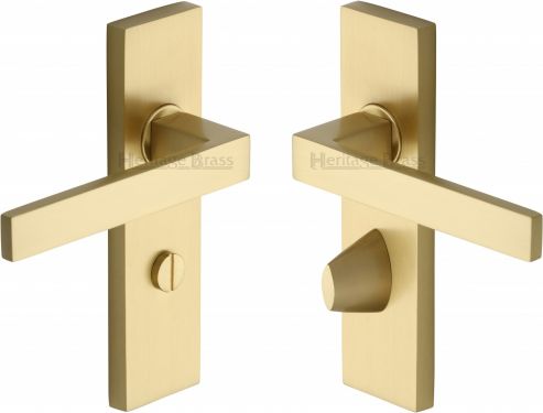 Click Here To Enlarge This Photo Of DEL6030-SB Heritage Brass Door Handle For Bathroom Delta Design Satin Brass Finish