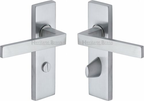 Click Here To Enlarge This Photo Of DEL6030-SC Heritage Brass Door Handle For Bathroom Delta Design Satin Chrome Finish