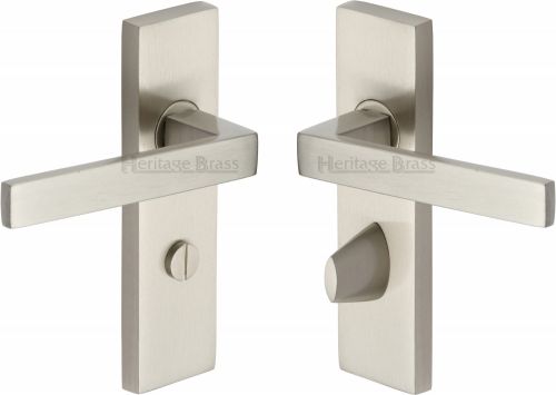 Click Here To Enlarge This Photo Of DEL6030-SN Heritage Brass Door Handle For Bathroom Delta Design Satin Nickel Finish