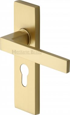 Click Here To Enlarge This Photo Of DEL6048-SB Heritage Brass Door Handle For Euro Profile Plate Delta Design Satin Brass Finish