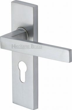 Click Here To Enlarge This Photo Of DEL6048-SC Heritage Brass Door Handle For Euro Profile Plate Delta Design Satin Chrome Finish