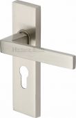 DEL6048-SN Heritage Brass Door Handle For Euro Profile Plate Delta Design Satin Nickel Finish