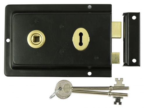 Click Here To Enlarge This Photo Of TIMCO 427148 - Rim Sash Lock Fluted - Black 156 x 106mm
