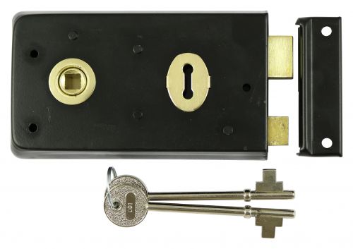 Click Here To Enlarge This Photo Of TIMCO 427695 - Rim Sash Lock - Black 143 x 83mm