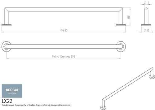 Click Here To Enlarge This Photo Of LX22BSS - Carlisle Brass - De L'eau Stainless Steel 600mm Single Towel Rail (G316) Bright Stainless Steel