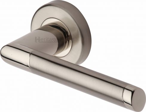 Click Here To Enlarge This Photo Of ELL4242-MC Heritage Brass Door Handle Lever Latch on Round Rose Ellipse Design Mercury Finish