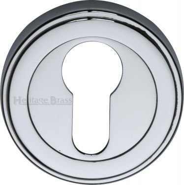 Click Here To Enlarge This Photo Of ERD7020-PC Heritage Brass Euro Profile Cylinder Escutcheon Polished Chrome Finish