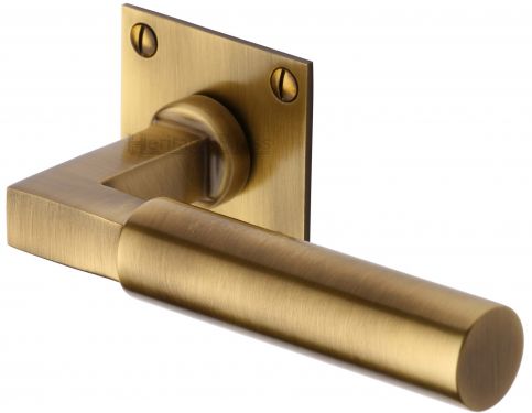 Click Here To Enlarge This Photo Of BAU1926-AT Heritage Brass Door Handle Lever Latch on Square Rose Bauhaus Design Antique Brass Finish