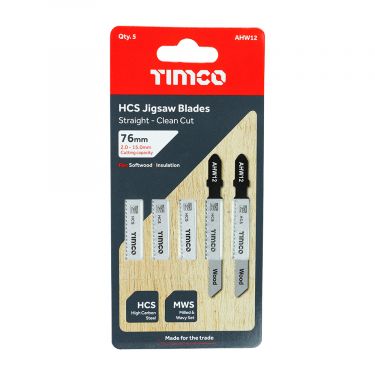 Click Here To Enlarge This Photo Of TIMCO AHW12 - 5pcs HCS Jigsaw Blades for Wood (T119B Bosch equiv.)