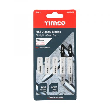 Click Here To Enlarge This Photo Of TIMCO AMG107 - 5pcs HSS Jigsaw Blades for Metal (T118G Bosc equiv.)