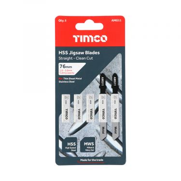 Click Here To Enlarge This Photo Of TIMCO AMG11 - 5pcs HSS Jigsaw Blades for Metal (T118A Bosc equiv.)