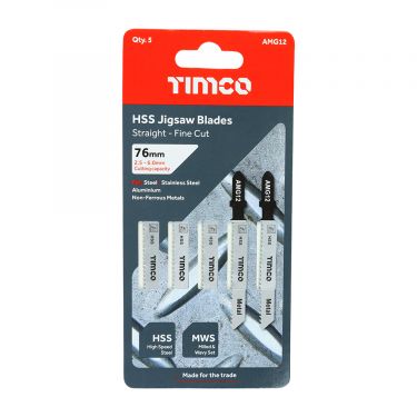 Click Here To Enlarge This Photo Of TIMCO AMG12 - 5pcs HSS Jigsaw Blades for Metal (T118B Bosc equiv.)