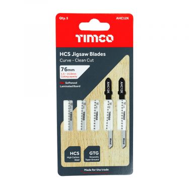 Click Here To Enlarge This Photo Of TIMCO AHC12K - 5pcs HCS Jigsaw Blades for Wood (T101AO Bosch equiv.)