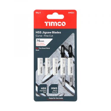 Click Here To Enlarge This Photo Of TIMCO AMG21 - 5pcs HSS Jigsaw Blades for Metal (T218A Bosc equiv.)