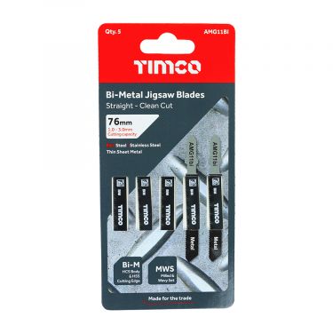 Click Here To Enlarge This Photo Of TIMCO AMG11BI - 5pcs Bi-Met Jigsaw Blades for Metal (T118AF Bosch equiv.)