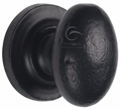 Click Here To Enlarge This Photo Of FB179 32 M.Marcus Black Iron Rustic Cabinet Knob on Round Plate Oval Design 32mm
