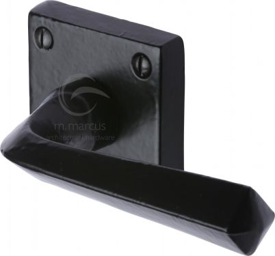 Click Here To Enlarge This Photo Of FB1953 M.Marcus Black Iron Rustic Door Handle Lever Latch on Square Rose Donnington Design