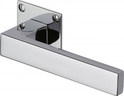 Click Here To Enlarge This Photo Of BAU1928-PC Heritage Brass Door Handle Lever Latch on Square Rose Delta Bh Design Polished Chrome Finish
