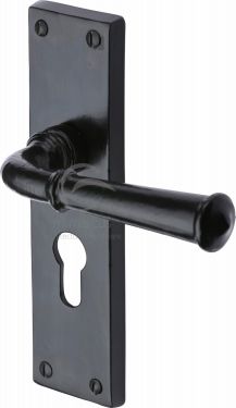 Click Here To Enlarge This Photo Of FB3748 M.Marcus Black Iron Rustic Door Handle Euro Profile Plate Ashfield Design