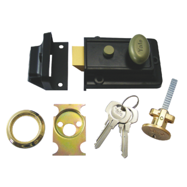 Click Here To Enlarge This Photo Of 2607 - YALE 99Z Non-Deadlocking Nightlatch 60mm Black c/w Polished Brass cylinder