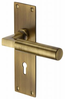 Click Here To Enlarge This Photo Of BAU7300-AT Heritage Brass Door Handle Lever Lock Bauhaus Design Antique Brass Finish