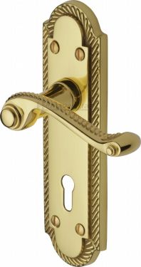 Click Here To Enlarge This Photo Of G010-PB Heritage Brass Door Handle Lever Lock Gainsborough Design Polished Brass Finish