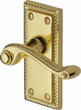 Click Here To Enlarge This Photo Of G060-PB Heritage Brass Door Handle Lever Latch Georgian Short Design Polished Brass Finish