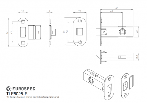 Click Here To Enlarge This Photo Of TLE8025NP/R - Carlisle Brass Eurospec Tubular Latch 64mm (Radius Strike & Forend) Nickel Plated