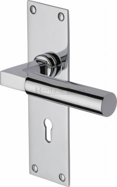 Click Here To Enlarge This Photo Of BAU7300-PC Heritage Brass Door Handle Lever Lock Bauhaus Design Polished Chrome Finish