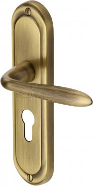Click Here To Enlarge This Photo Of HEN1248-AT Heritage Brass Door Handle For Euro Profile Plate Henley Design Antique Brass Finish