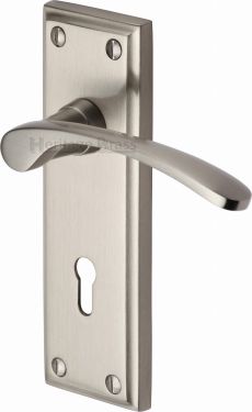 Click Here To Enlarge This Photo Of HIL8600-SN Heritage Brass Door Handle Lever Lock Hilton Design Satin Nickel Finish