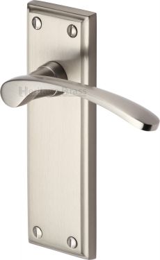 Click Here To Enlarge This Photo Of HIL8610-SN Heritage Brass Door Handle Lever Latch Hilton Design Satin Nickel Finish